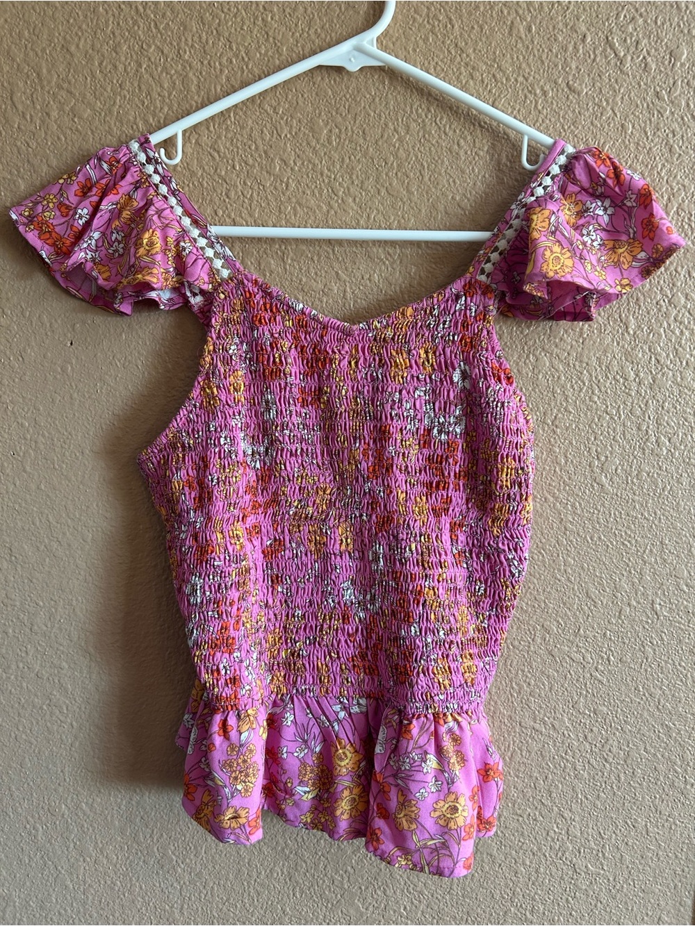 Marshalls Pink Floral Smocked Peplum Off-Shoulder Top
